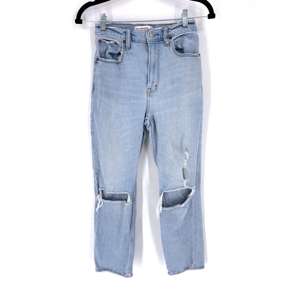 Abercrombie & Fitch Ultra High Rise Ankle Straight Jeans Distressed Size 25 - Picture 1 of 12